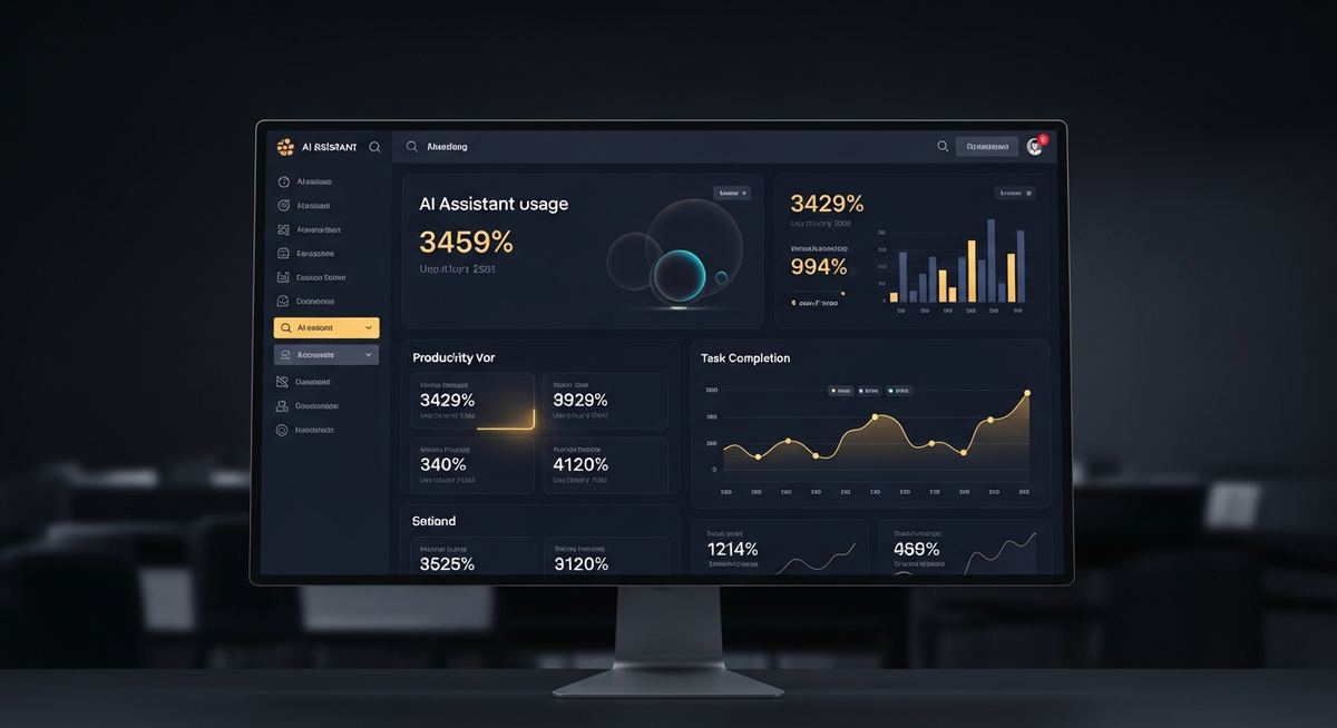 Dashboard showing productivity metrics and AI assistant usage statistics in a business setting